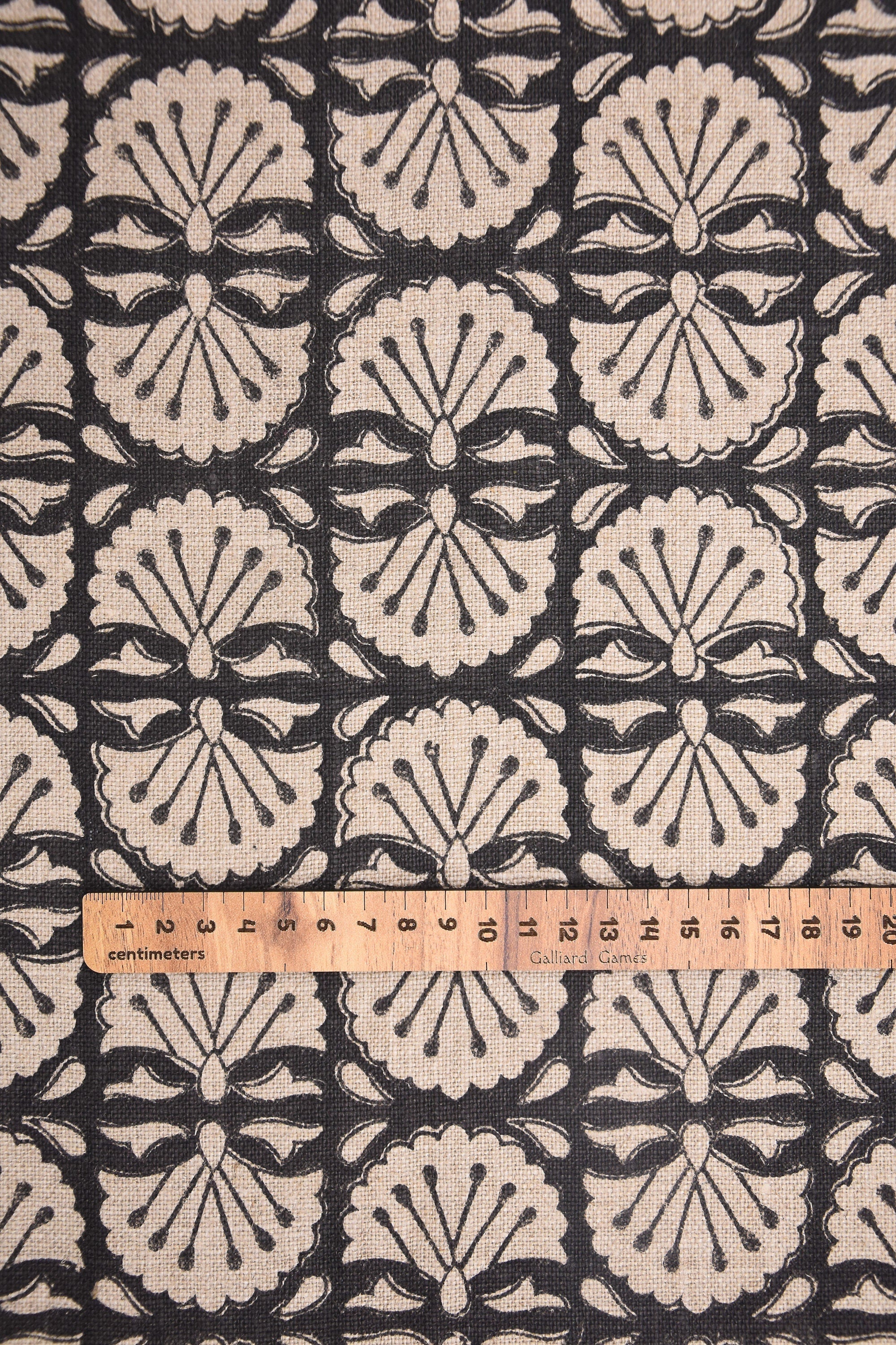 Thick linen 58" Wide, Black Floral Hand block Linen Pillow Cover, Indian Upholstery Fabric Cushion Cover, Table Cloth - BIJHNI