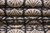 Thick linen 58" Wide, Black Floral Hand block Linen Pillow Cover, Indian Upholstery Fabric Cushion Cover, Table Cloth - BIJHNI