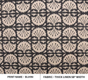 Thick linen 58" Wide, Black Floral Hand block Linen Pillow Cover, Indian Upholstery Fabric Cushion Cover, Table Cloth - BIJHNI