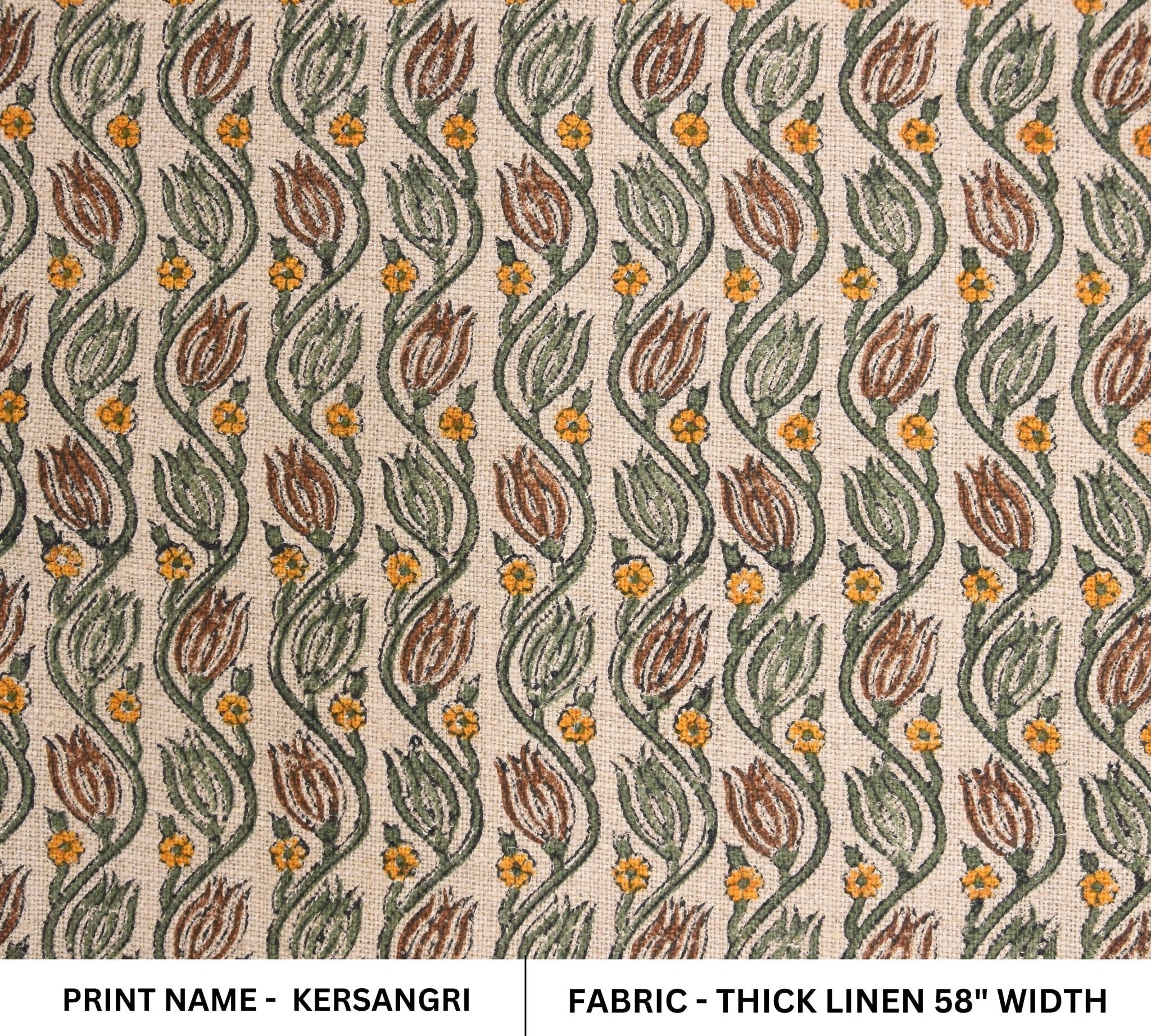 Thick Linen 58" Wide Indian hand block floral print, hand made upholstery sofa cover, multi-color Jaal printed fabric - KERSANGRI