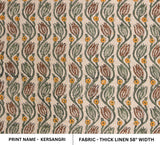 Indian Block Printed Throw Yellow & Green Floral Thick Linen Fabric For Living Room - KERSANGRI