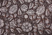Hand Block Printed Brown Floral Boho Fabric on Pure Linen for Throws Home Decor - Anjali