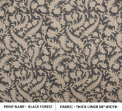 Black Forest Handloom Linenthick Linen Fabric, Indian Floral Hand Block Print On Durable Thick Linen Fabric By The Yard For Home Decor