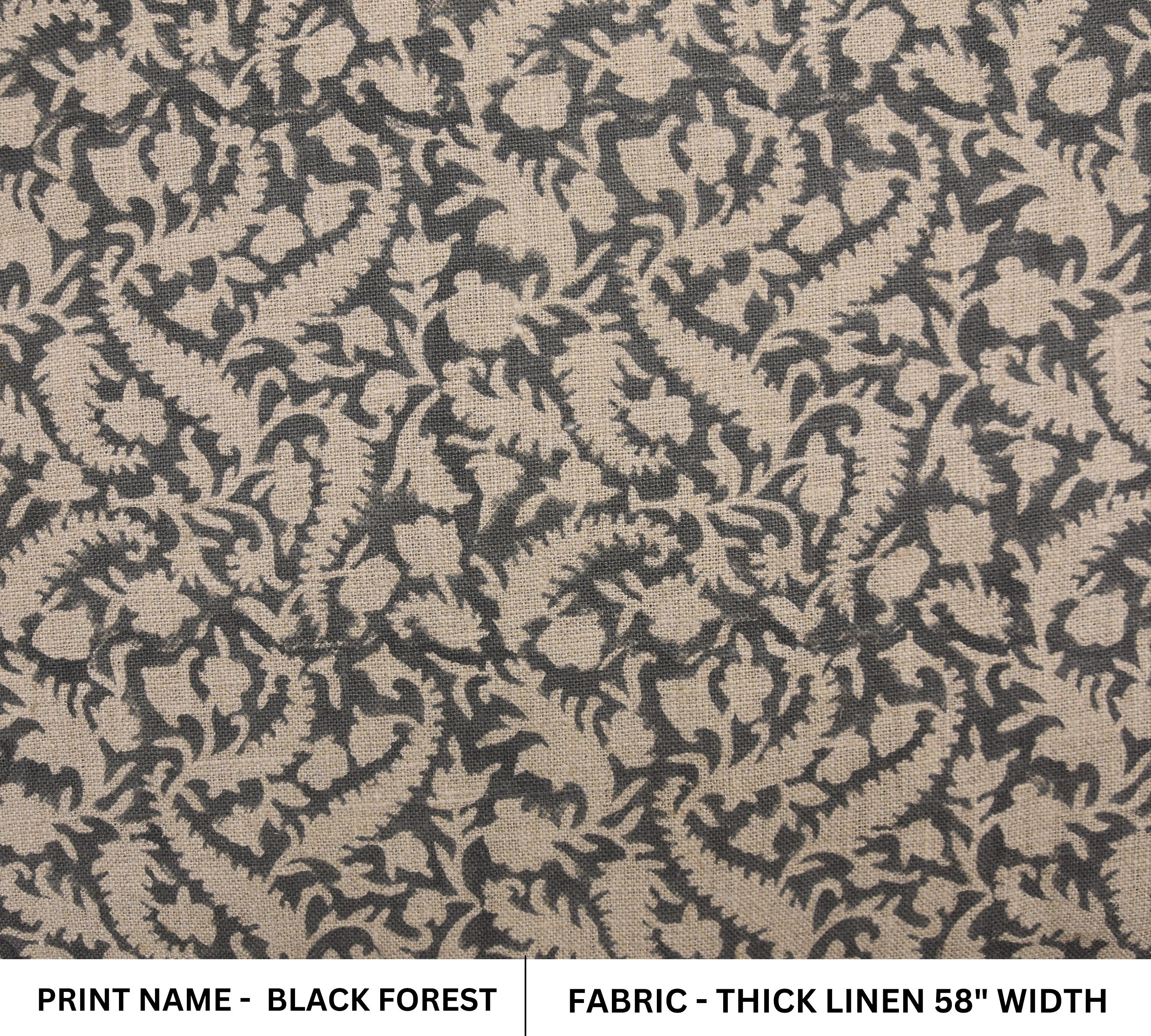 Black Forest Handloom Linenthick Linen Fabric, Indian Floral Hand Block Print On Durable Thick Linen Fabric By The Yard For Home Decor