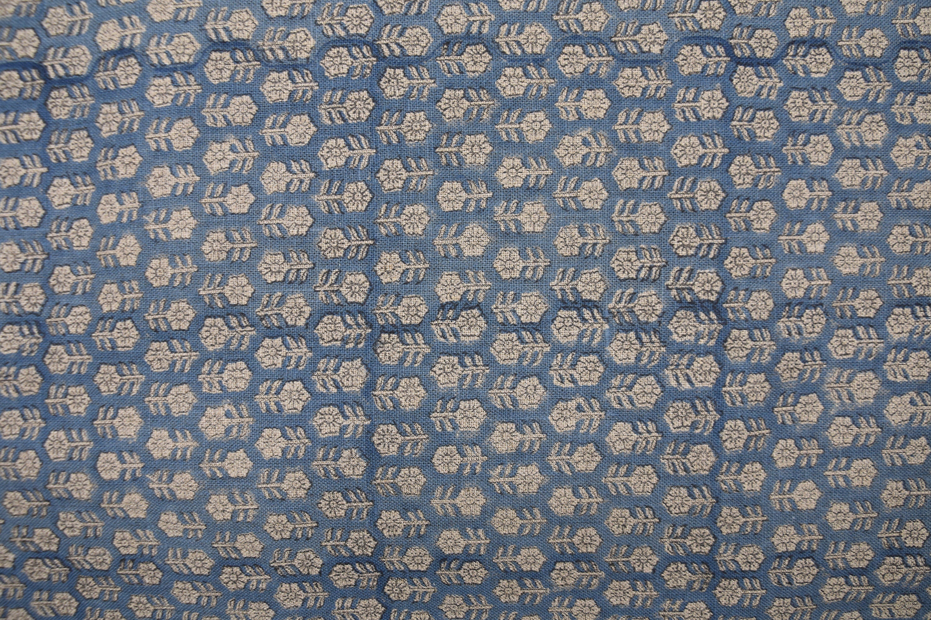 Block Print Thick Linen 58" Wide, handblock floral curtains, Indian fabric Cushion Cover, Blue color linen - Tusli Butti