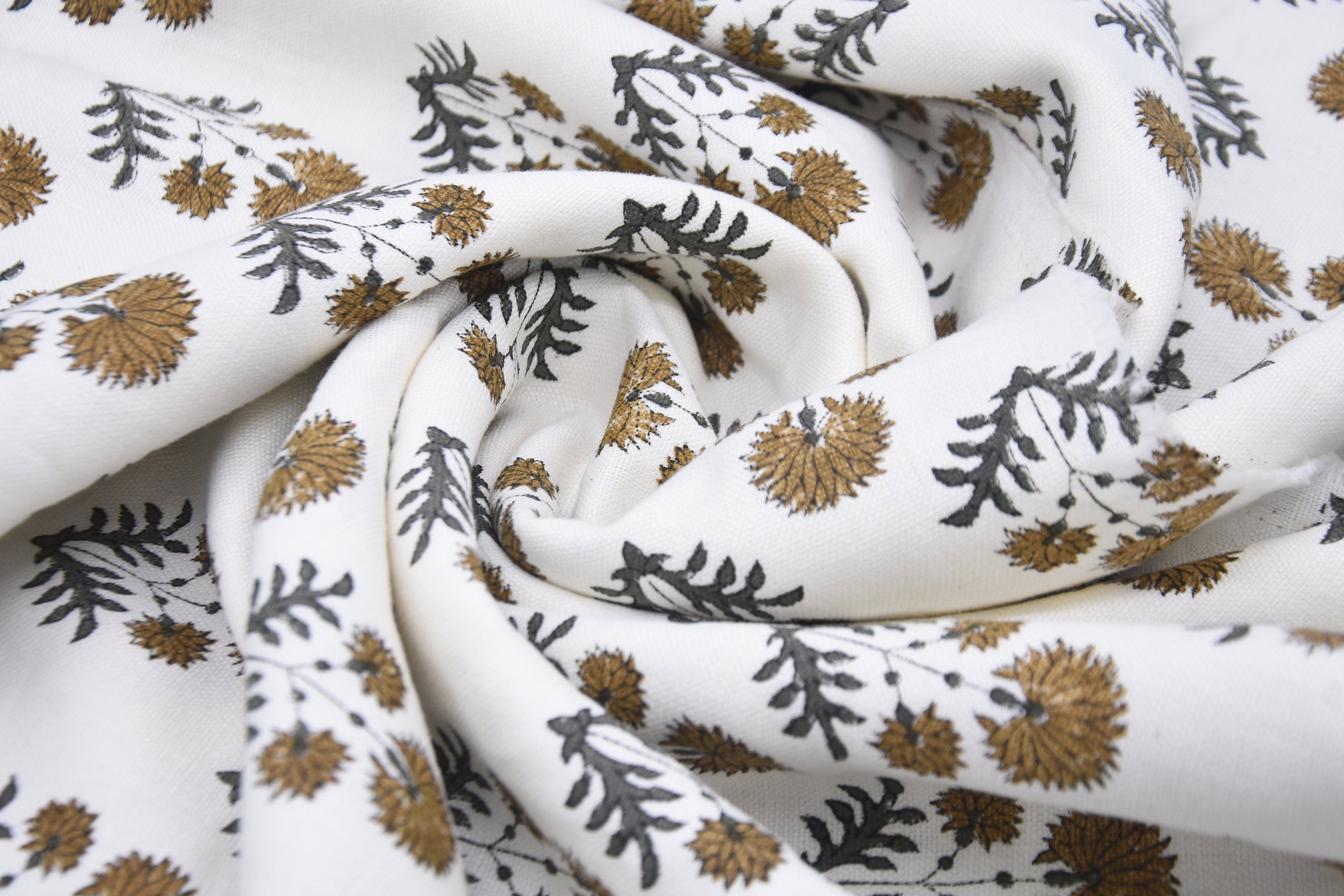 Off White Linen 58" Wide, Hand block print, Natural Fabric, Floral print, Indian Cushion Cover, decorative pillow, Indian fabric- RISHI