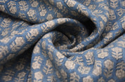 Block Print Thick Linen 58" Wide, handblock floral curtains, Indian fabric Cushion Cover, Blue color linen - Tusli Butti