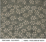 Indian Hand Block Printed Green Floral Fabric on Thick Linen For Farmhouse Decor - OLA VRISHTI