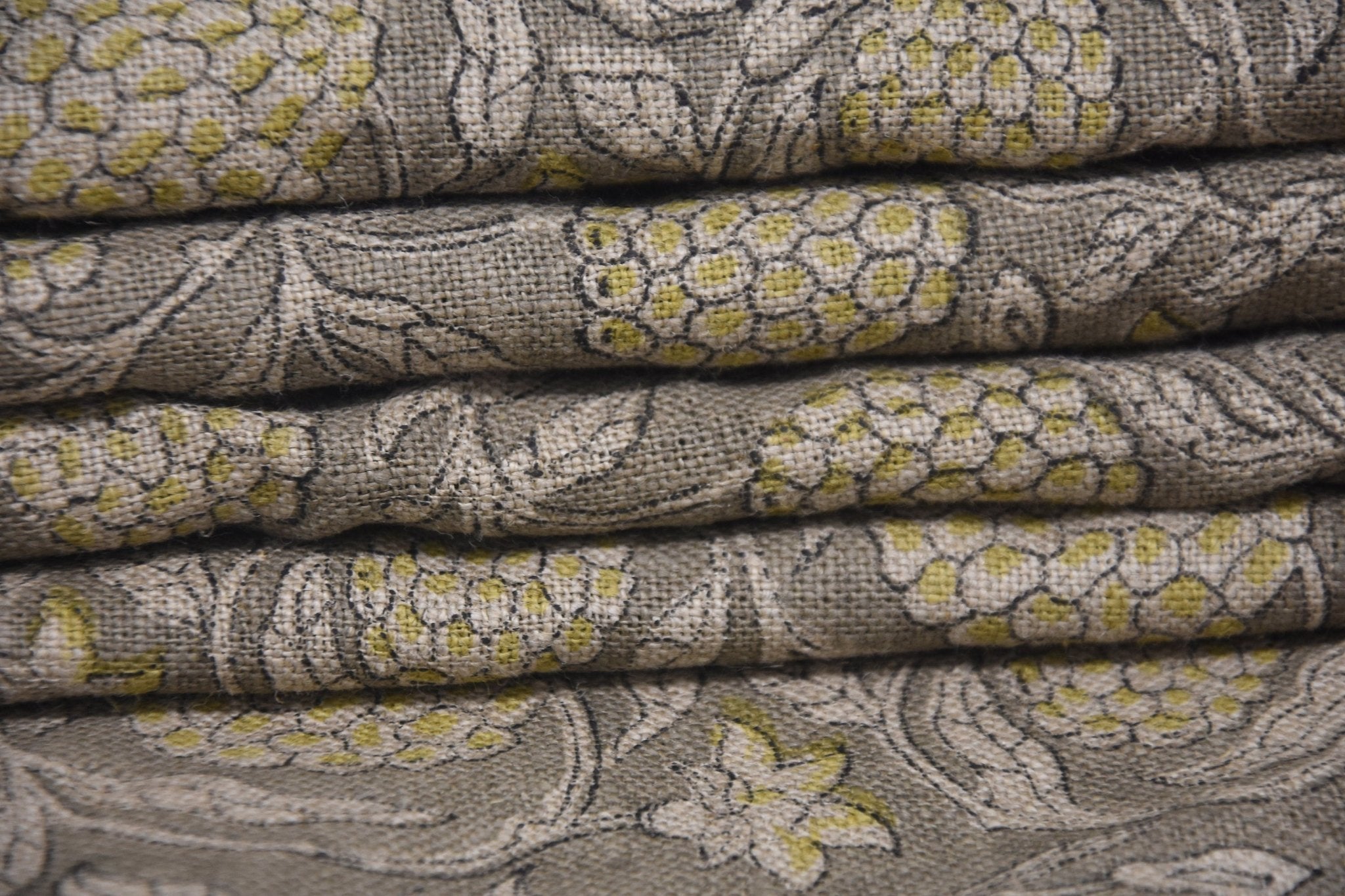 Thick Linen 58" Wide Block Print Fabric, Indian Cushion Cover, Throw Pillow cover, Floral Print, Upholstery  fabric print - Meraki Yellow