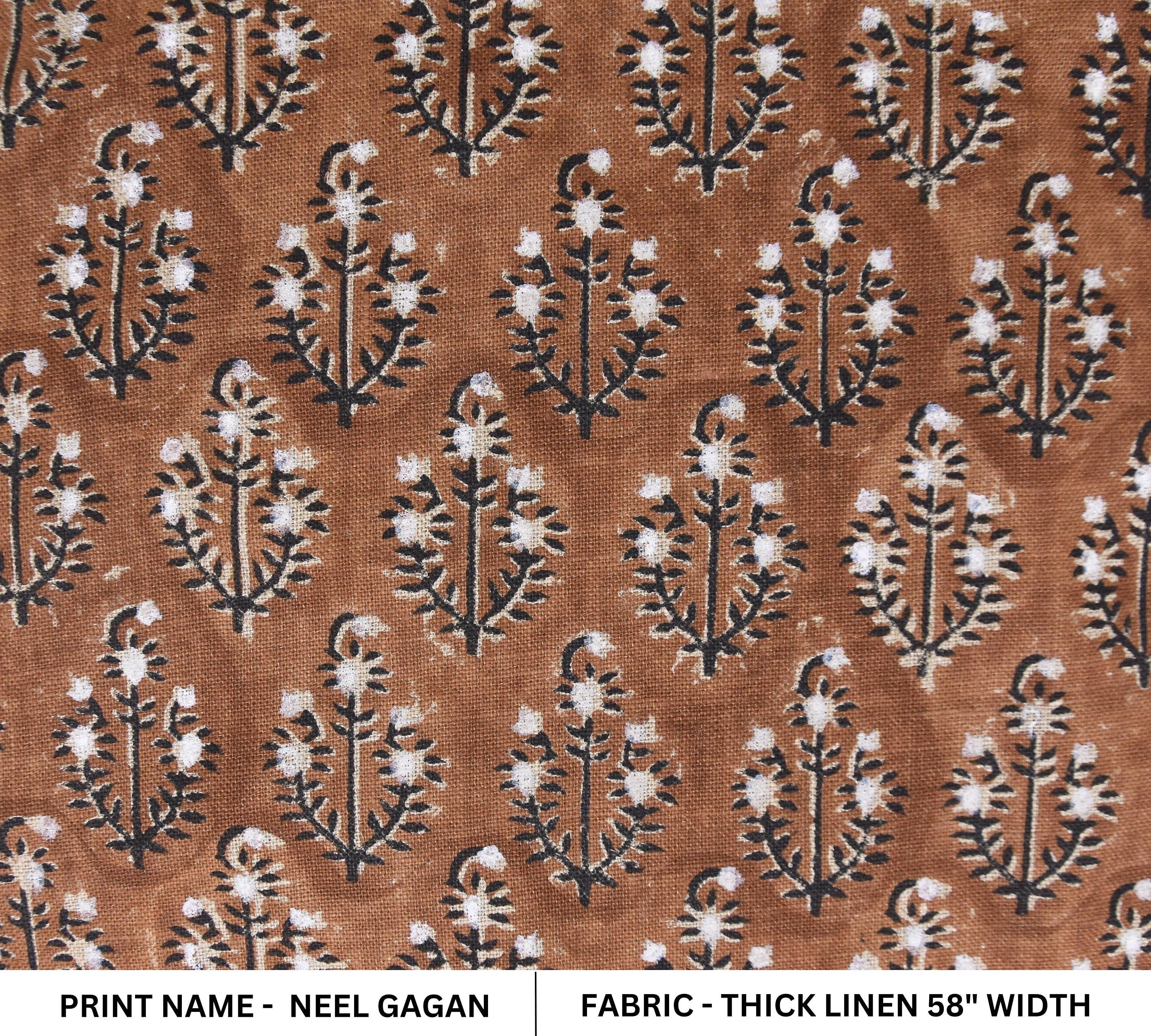 Block print Thick linen 58" wide, Indian fabric, floral print pillow cover, table cloth, handloom curtains, linen by yards - NEEL GAGAN