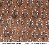Handmade Throw Black and Brown Floral Boho Block Printed Thick Linen Fabric - NEEL GAGAN