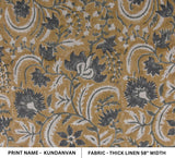 Handmade Eco-friendly Mustard and Gray Floral Block Printed Thick Linen Table Cloth Fabric - KUNDANVAN