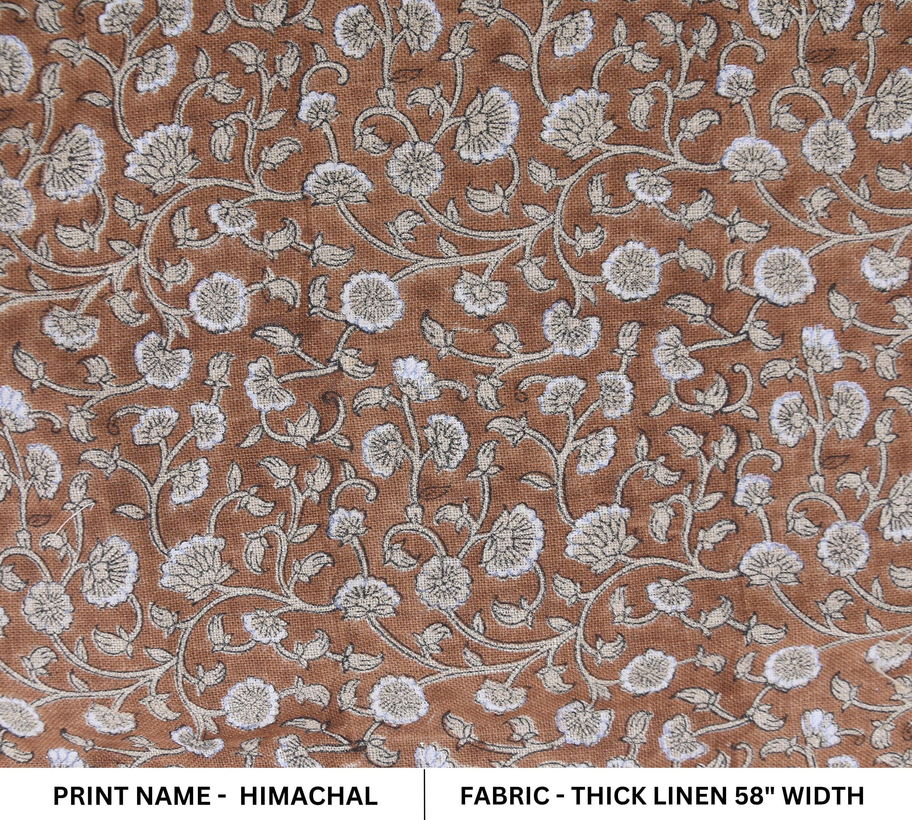 Indian fabric Thick linen 58"wide, hand block print, curtains fabric block print, Pillow cover fabric - HIMACHAL