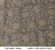 Thick Linen 58" Wide Block Print Fabric, Indian Cushion Cover, Throw Pillow cover, Floral Print, Upholstery  fabric print - Meraki Yellow
