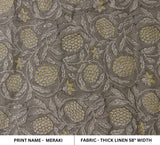 Handmade Throw Block Printed Granite Gray Floral Premium Thick Linen Fabric - MERAKI