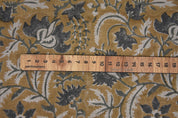 Hand block floral print, Thick linen 58" wide, linen fabric for pillows and cushions covers, handmade art, upholstery curtains - KUNDANVAN BROWN