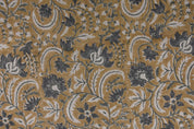 Hand block floral print, Thick linen 58" wide, linen fabric for pillows and cushions covers, handmade art, upholstery curtains - KUNDANVAN BROWN