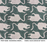 Duck Canvas 50" wide, handmade block print fabric, Cushion cover, block print green, pillow cover, Hand block fabric - MUSHKRAAJ