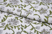 Block Print Off-White Linen 58 Wide Indian Floral Print Fabric by the Yard Handmade Upholstery Sofa Cover Cushion Cover - JALDHARA