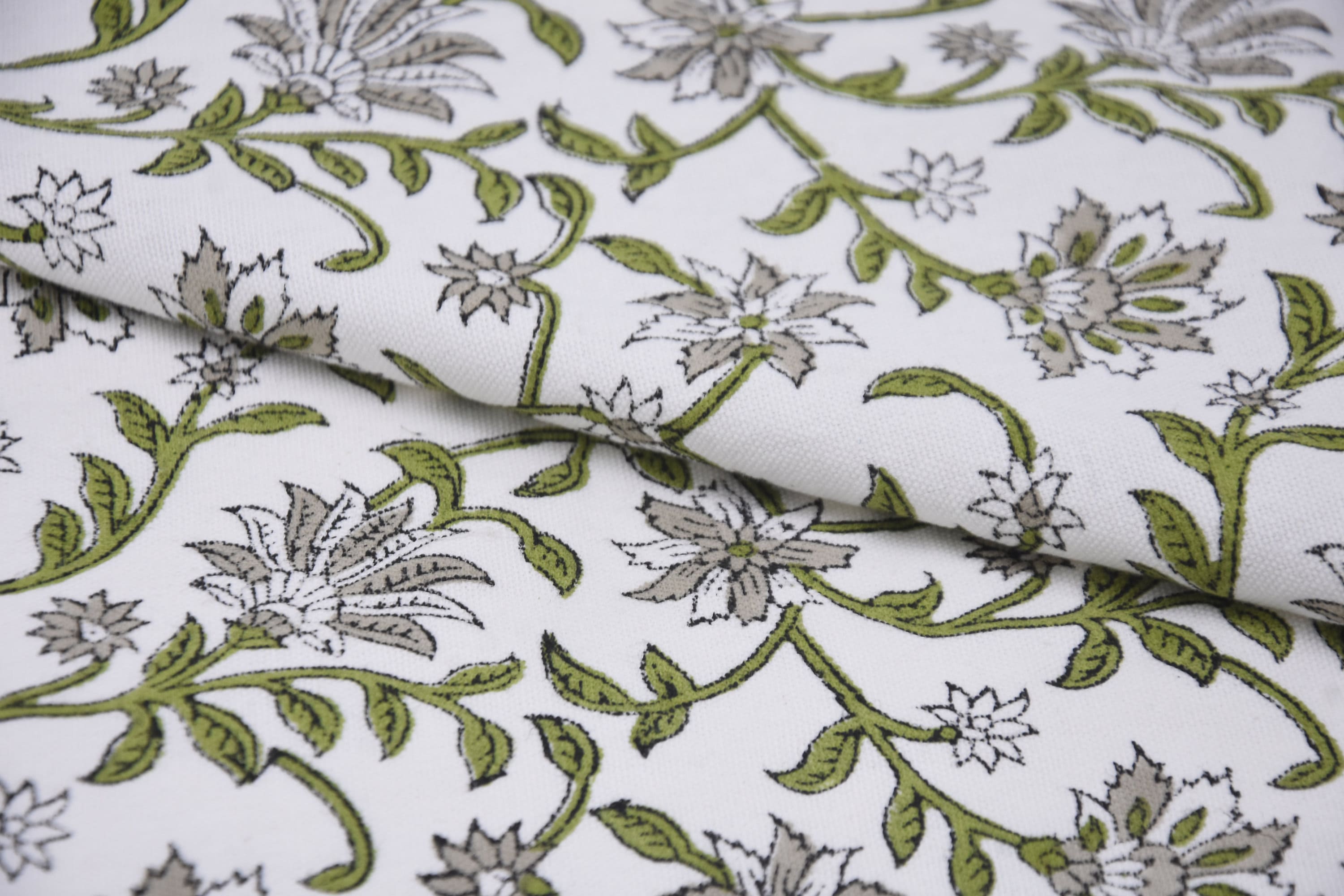 Block Print Off-White Linen 58 Wide Indian Floral Print Fabric by the Yard Handmade Upholstery Sofa Cover Cushion Cover - JALDHARA