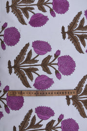 Block Printed Thick Cotton White 63" Wide Cushion Cover - Handmade Curtains for Home Decor and Upholstery Using Hand Block Fabric by BADSHAH