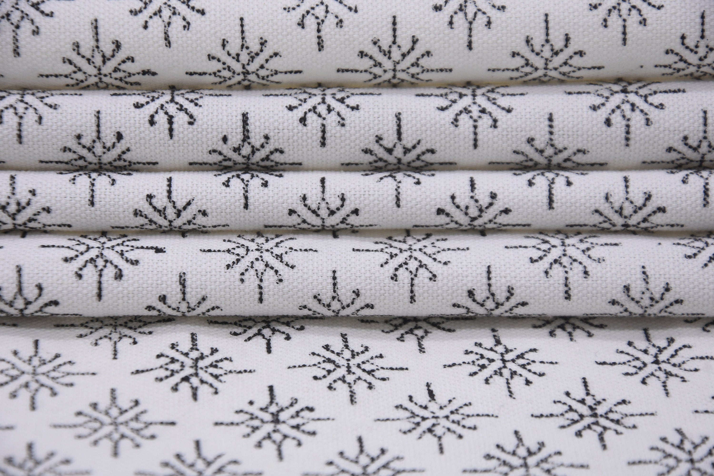 Hand Block Thick Cotton White 63" Wide Sofa and Table Cloth with Black Design Window Curtains Handloom Pattern Boho Decor - CHINGARI