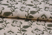 Block Print Duck Canvas 50" Wide - Handmade Indian Cushion Cover Decorative Curtain and Tablecloth with Floral Print Block - MADHUBALA