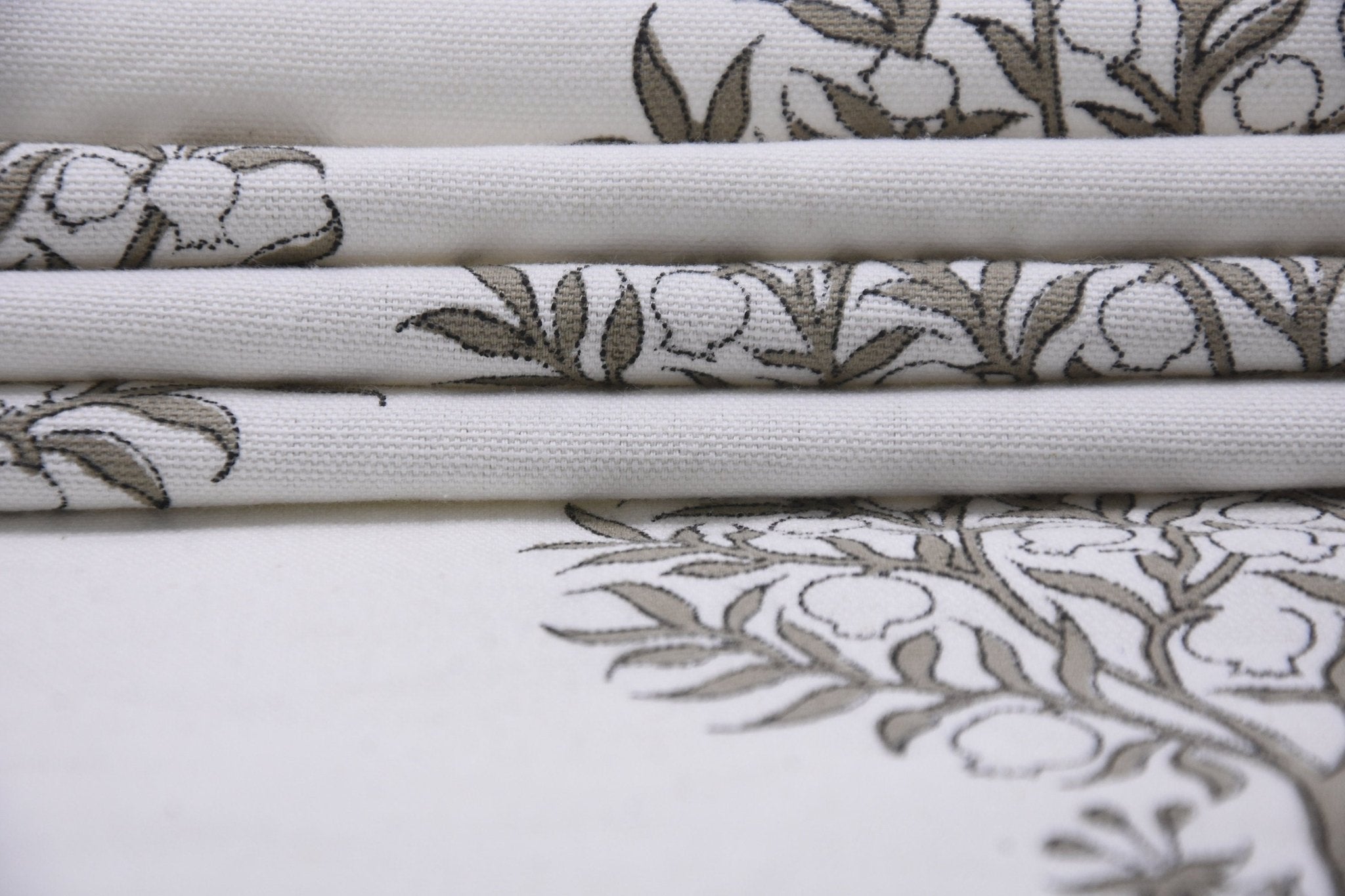 Block print Thick Cotton White 63" wide, Curtains for home, Indian fabric, handmade tree printed fabric - ANAR