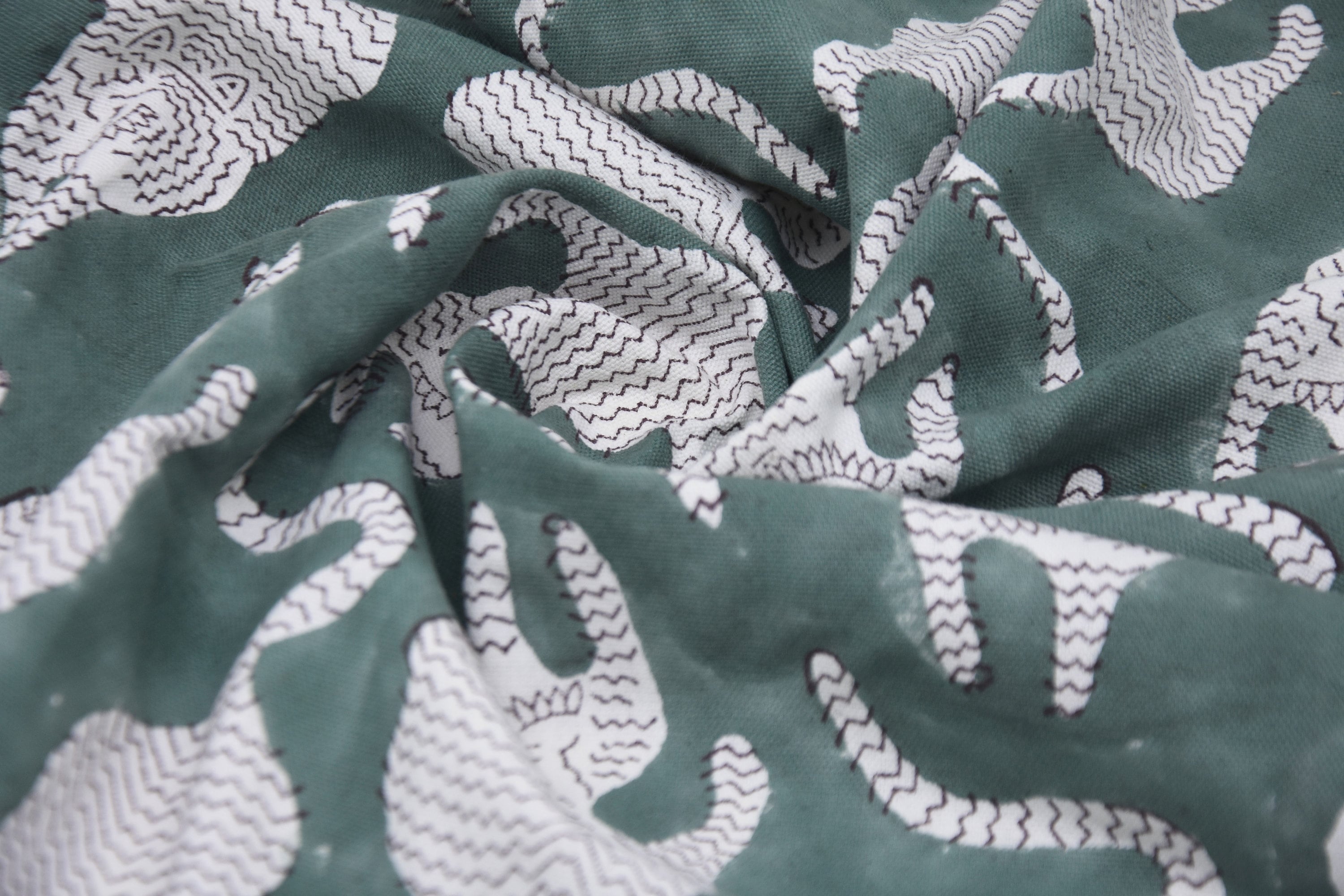 Duck Canvas 50" wide, handmade block print fabric, Cushion cover, block print green, pillow cover, Hand block fabric - MUSHKRAAJ
