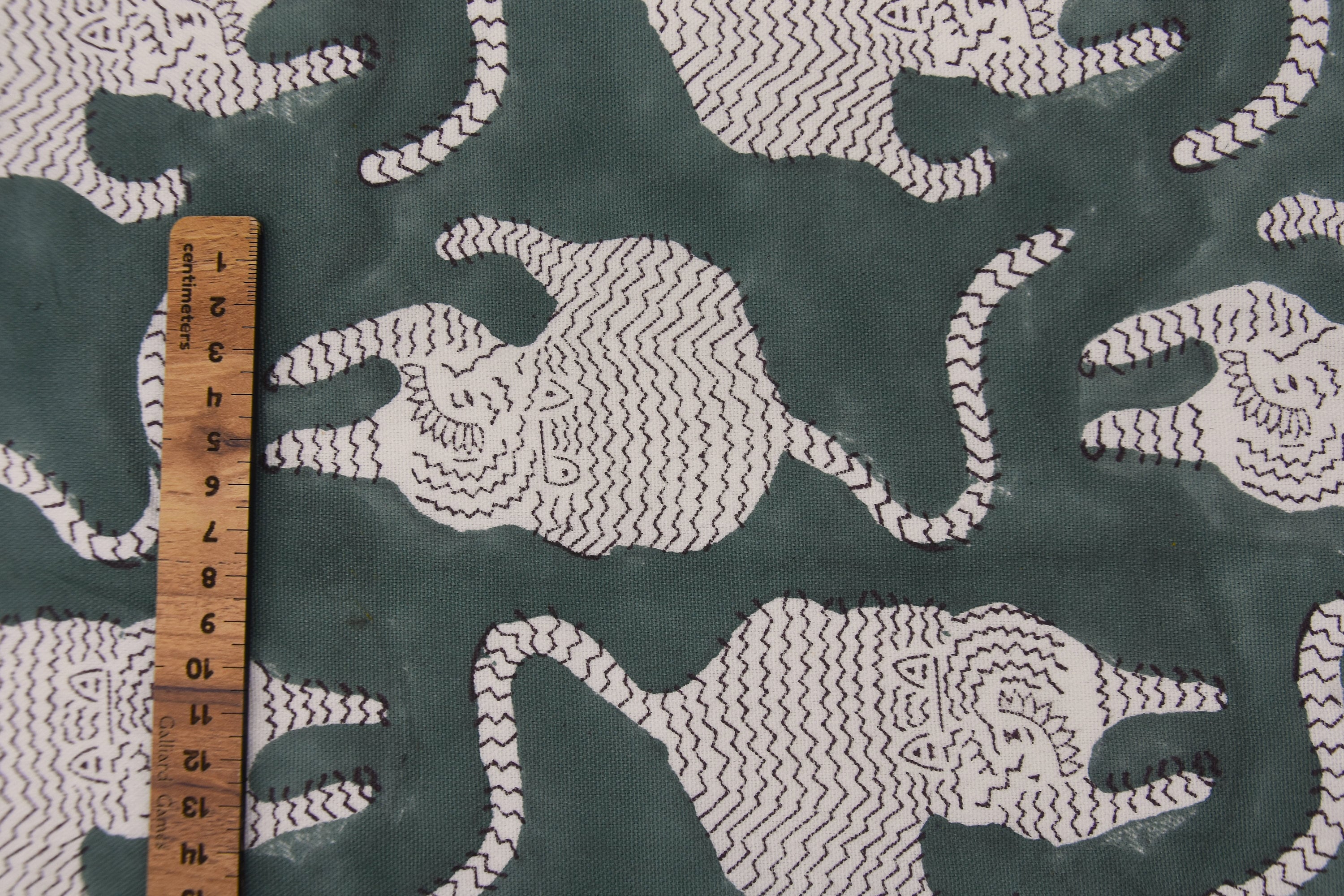 Duck Canvas 50" wide, handmade block print fabric, Cushion cover, block print green, pillow cover, Hand block fabric - MUSHKRAAJ