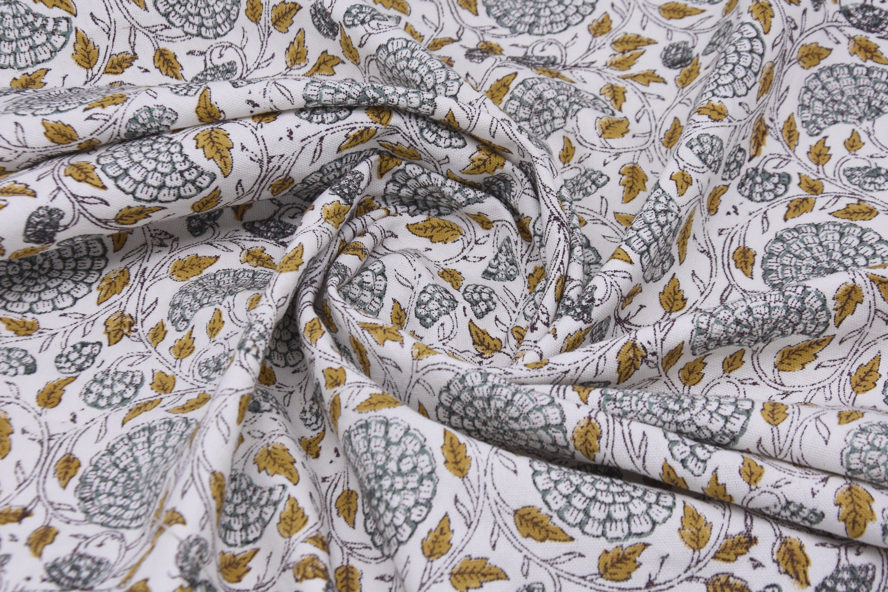 Duck Canvas 50" wide, handmade block print fabric, Cushion cover, block print green, pillow cover, Hand block fabric - MUSHKRAAJ