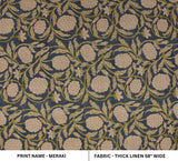 Indian Craftsmanship Green Floral Block Printed Blue Premium Thick Linen Fabric - MERAKI