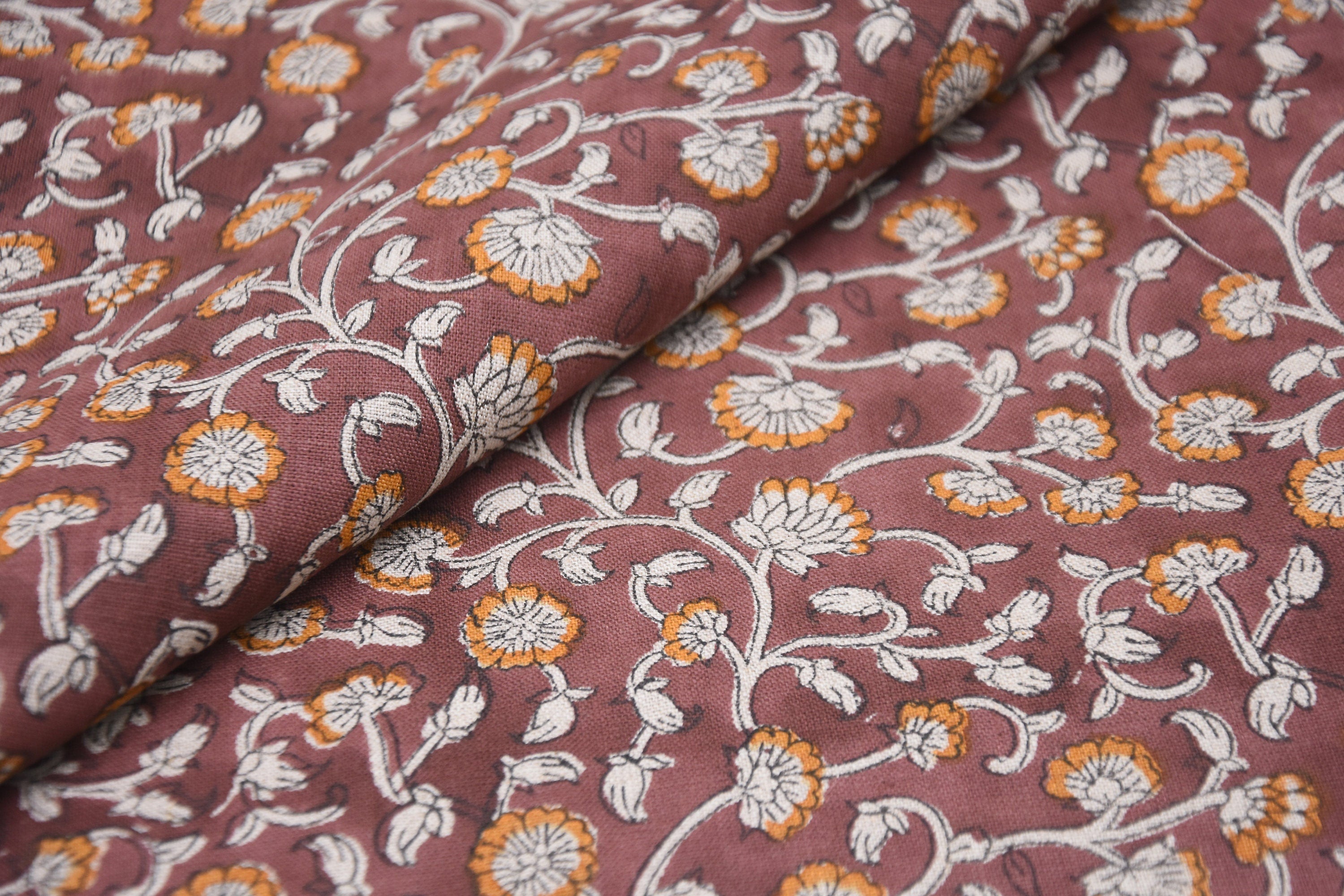 Pure linen block print 58" wide, handmade cushion fabric, linen fabric by the yard, linen floral lampshade and curtains - HIMACHAL