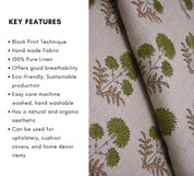 Block print pure linen 58" wide decorative cushions, window curtains, premium fabric, table cover, lampshades - RISHI