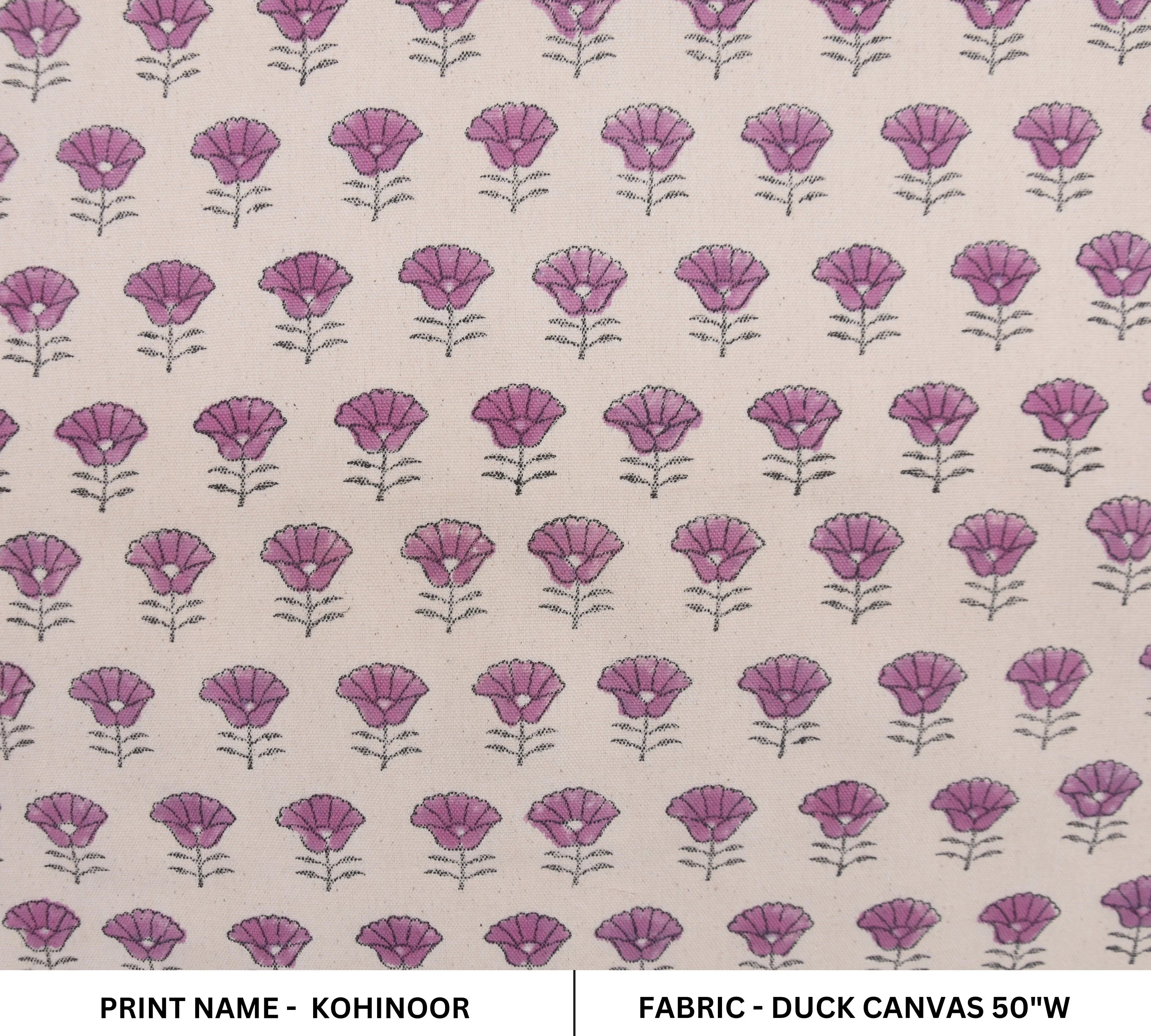 Floral block print fabric, handmade block cushion covers, fabric for windowpane, table covers, pillow covers - KOHINOOR