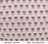 Handcrafted Duck Canvas Purple and Gray Floral Block Printed Fabric - Kohinoor Design