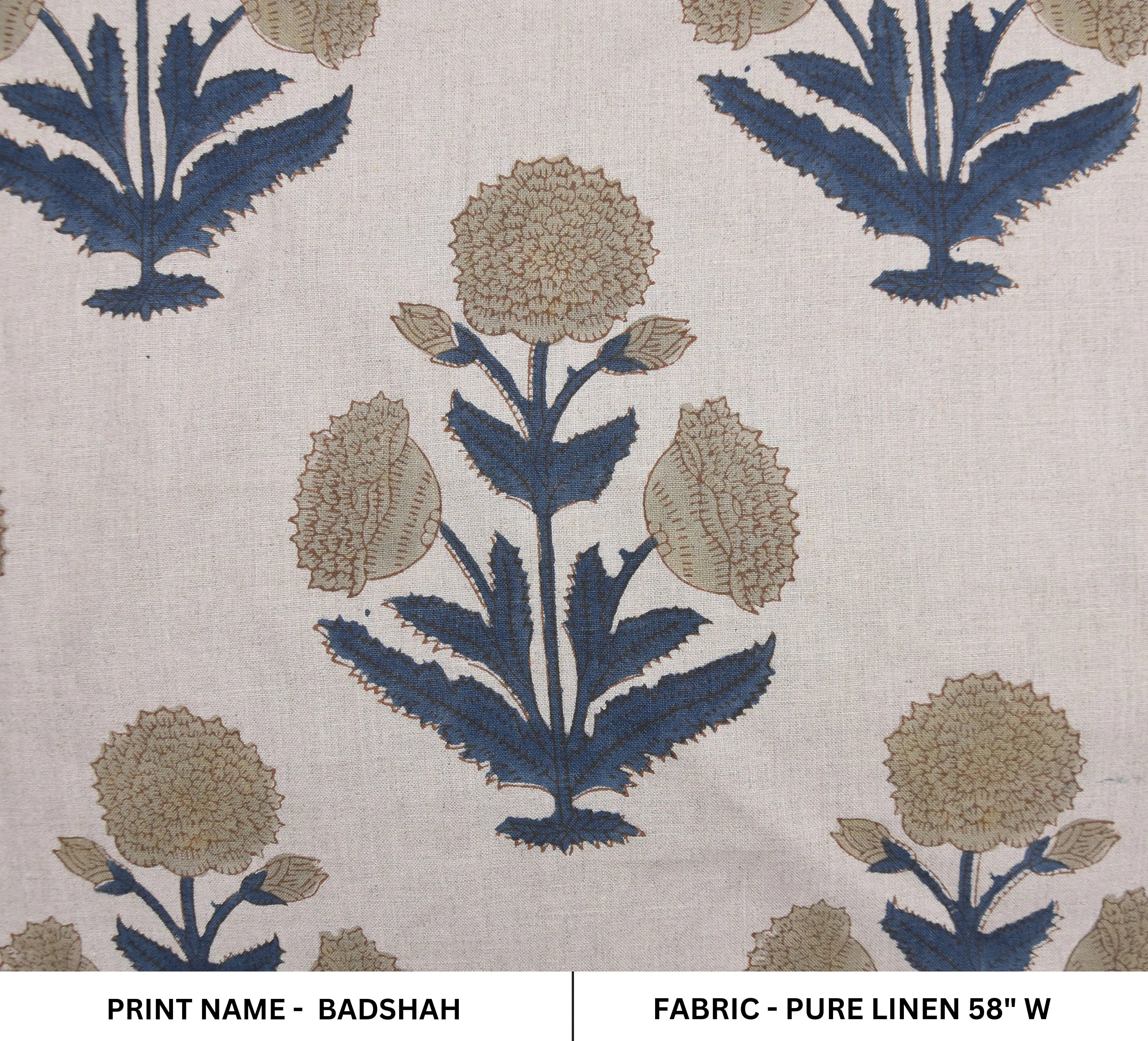 Hand block window curtains, pure linen 58" W, Indian fabric, sofa cushion fabric, home décor, traditional fabric, linen fabric - BADSHAH