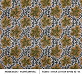 Handmade Mustard Green Floral Throw Thick Cotton White Block Printed Fabric - PUSHP SAMHITA