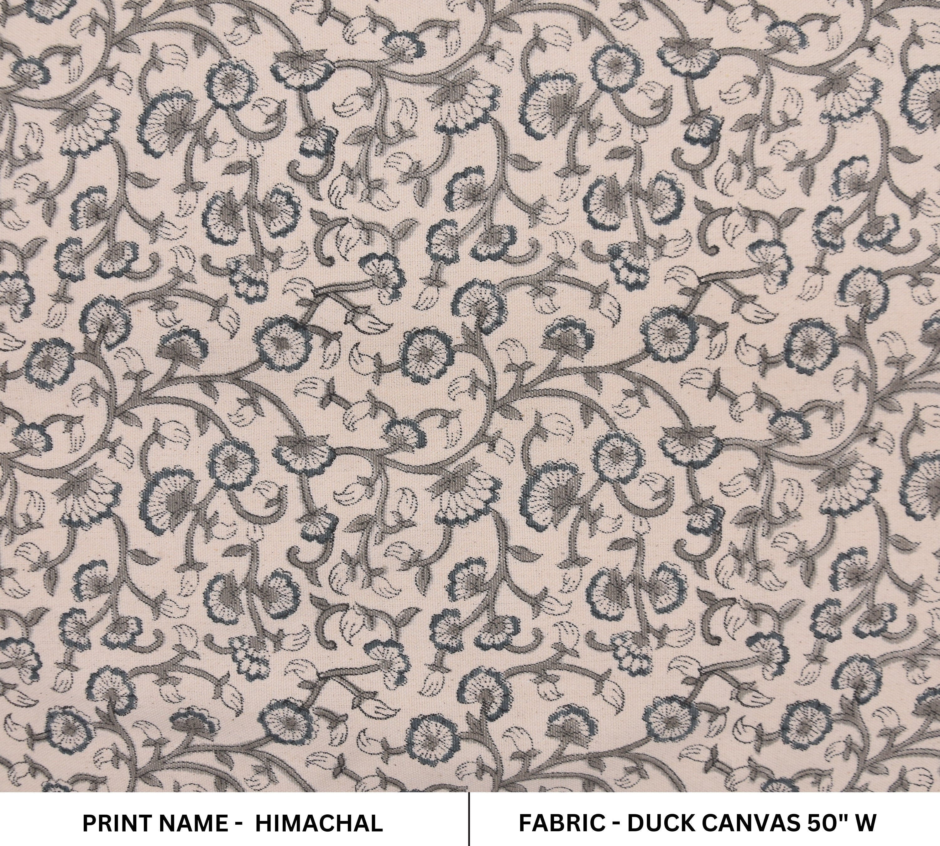 Block print duck canvas 50" wide, cushion cover, upholstery fabric, sofa and table cloth, pillow cover, quilting fabric - HIMACHAL