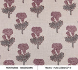 Pink Rose Block Print Pure Linen Fabric MANMOHAN