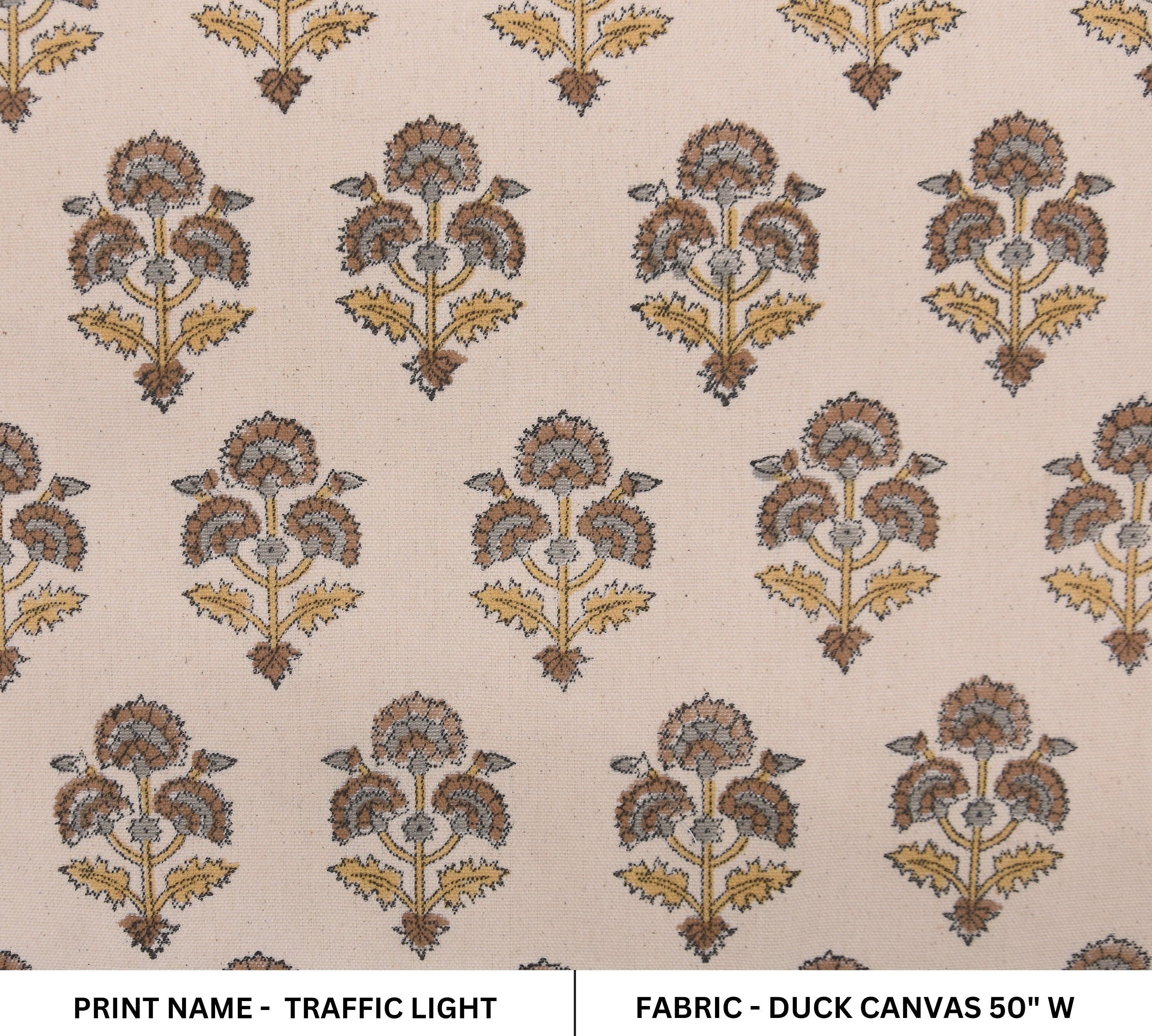 Block print cushion cover, duck canvas 50" wide, sofa and tablecloth fabric, pillow cover, floral print, upholstery fabric - TRAFFIC LIGHT