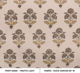 Hand Crafted Block Print Duck Canvas Fabric TRAFFIC LIGHT