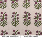 Handcrafted Pink & Green Leaf Printed Breathable indoor Decor Pure Linen Fabric - INDERDHANUSH
