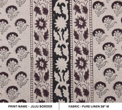 Block print fabric, linen fabric pillows and cushions, pure linen 58" wide, printed curtains, Indian block print fabric - JUJU BORDER