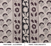 Block print fabric, linen fabric pillows and cushions, pure linen 58" wide, printed curtains, Indian block print fabric - JUJU BORDER