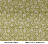 Handmade Throw Boho Light Green & Beige Floral Block Printed Curtain Fabric in Thick Linen - CHAKRI