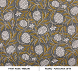 Mustard Floral Block Print Pure Linen Fabric MERAKI