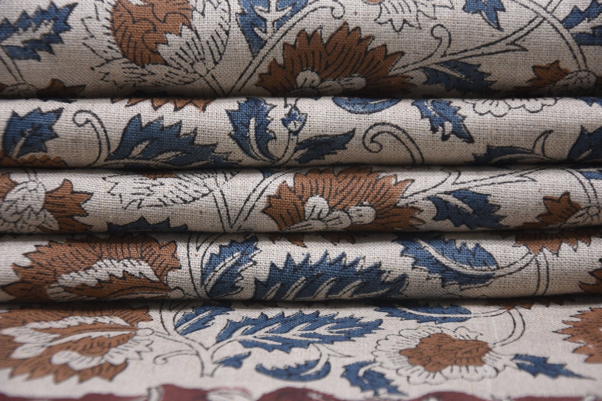 Hand block print, pure linen 58" wide window curtains, heavyweight fabric for table cover, lampshades, pillows -MANDAKNI