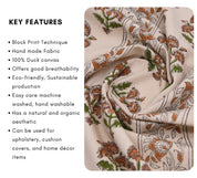 Block print duck canvas 50" wide, handmade art, cushion fabric, Indian block print, linen pillow covers - TRAFFIC BORDER