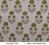Handmade Artisan Throw Block Printed Green Leaves Pure Linen Fabric For Bedding Cushion - RISHI